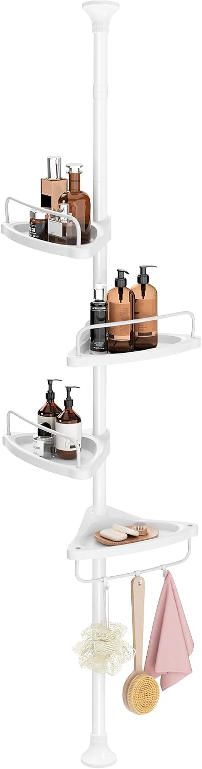 4-Tier Adjustable Shower Corner Shelf, 85-305 cm, White