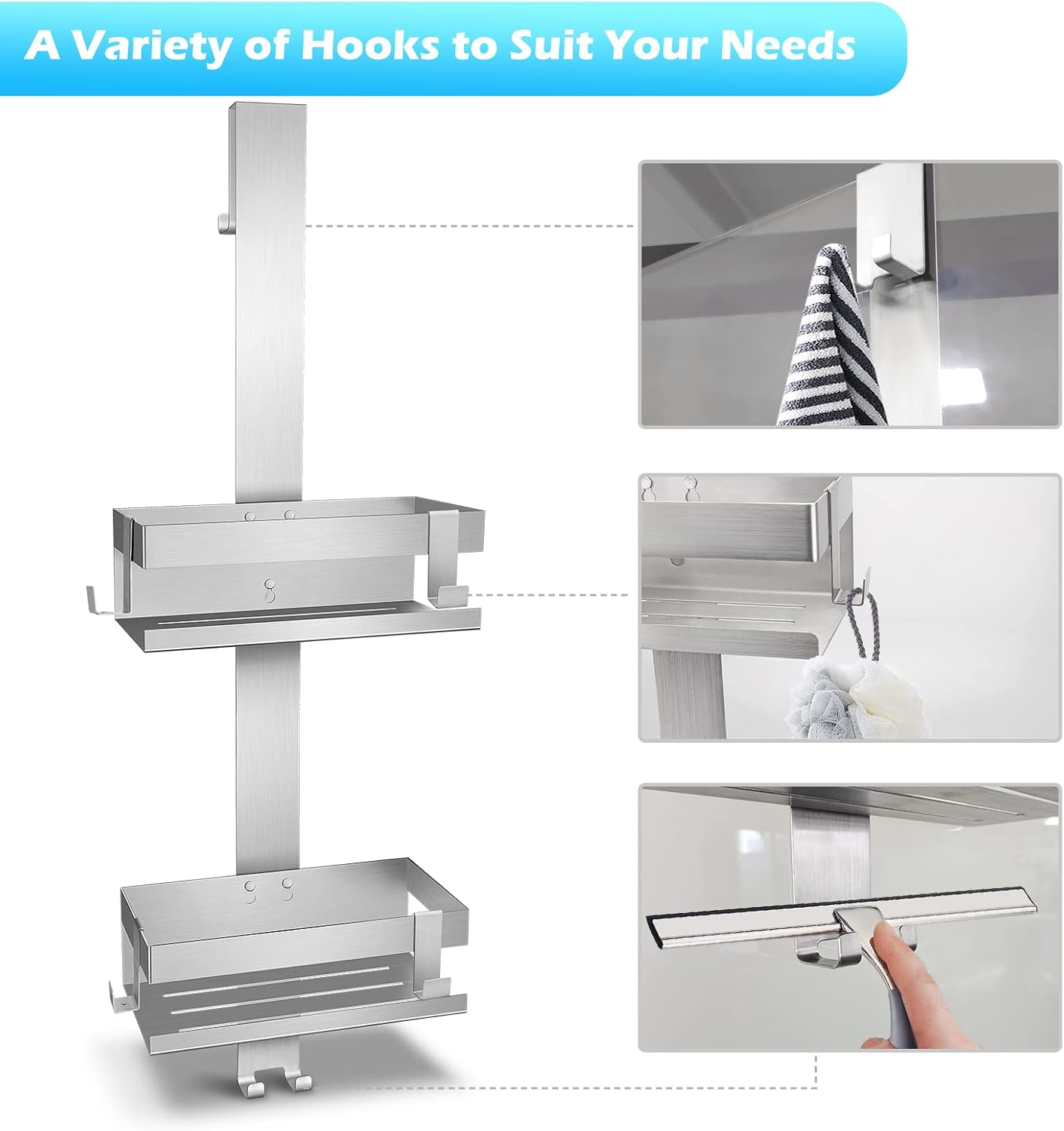 Over Door Shower Caddy, SUS304 Stainless Steel, No Drilling, Silver - Image 5