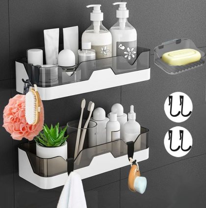 Set of 2 No-Drilling Wall Mounted Shower Shelves, Adhesive Bathroom Storage Rack