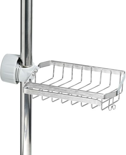 Shower Caddy No Drill, Soap Holder for Riser Rail 22-32 mm, Clip on Shelf with Dish Cloth Hanger