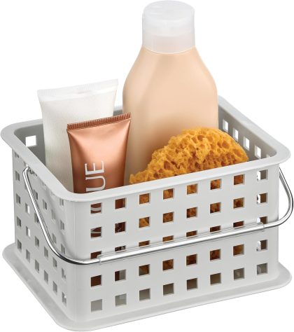 Small Plastic Bath Basket for Shower and Care Accessories, Light Grey