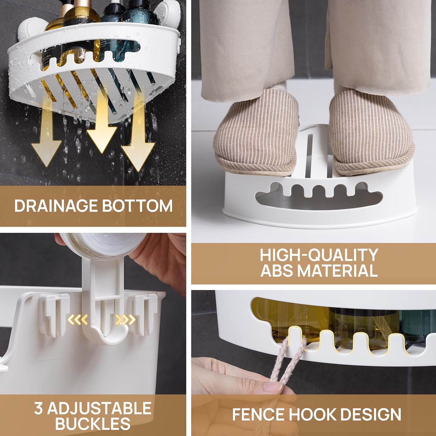 Suction Corner Shower Caddy 2-Pack, White, No Drilling Bathroom Storage Shelf - Image 4