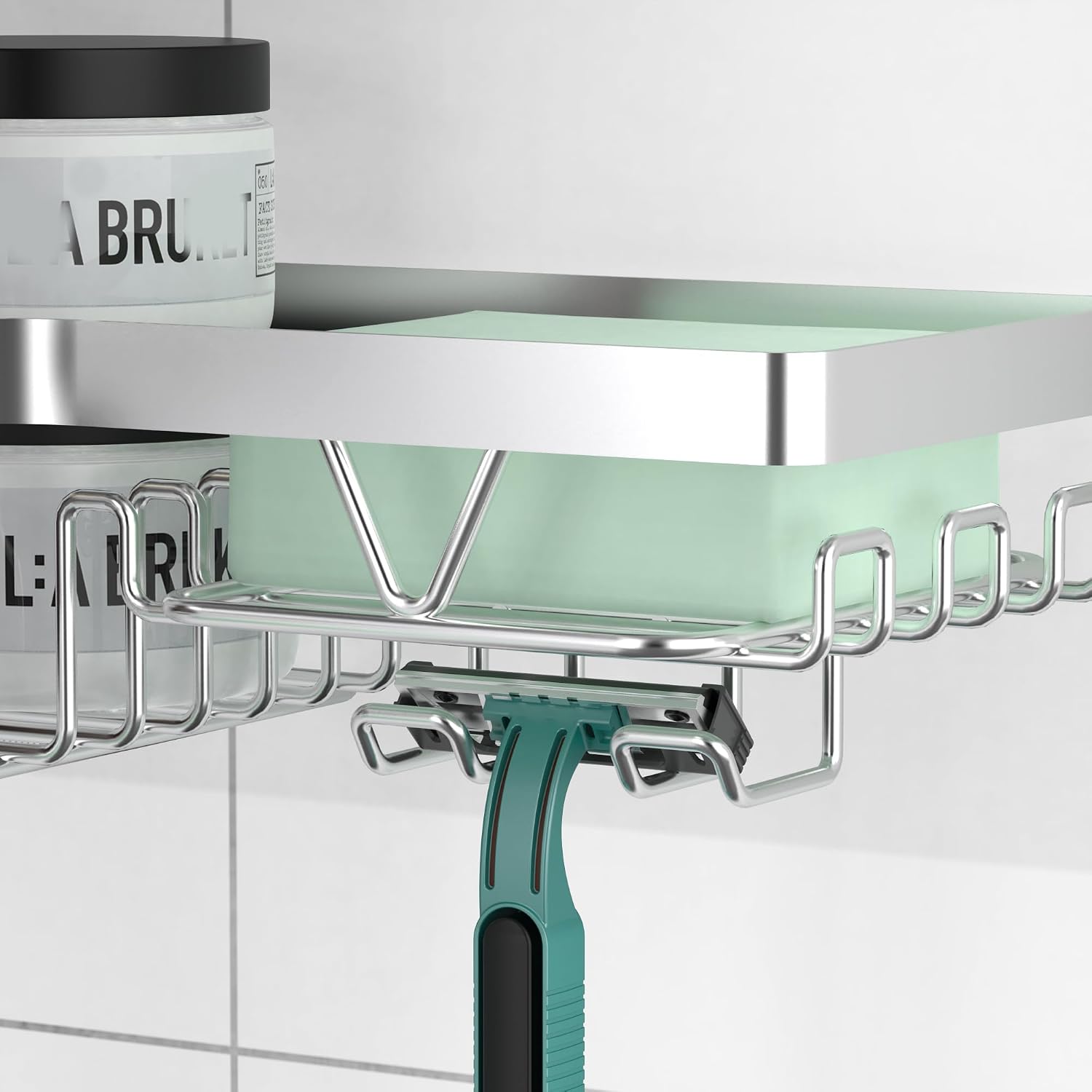 Corner Shower Caddy - No Drilling Shelf Rack, 2 Large Shelves with Soap Dish & Hooks - Image 5