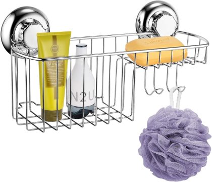 Suction Cup Multi-functional Combo Basket – Vacuum System – Stainless Steel – for Bathroom