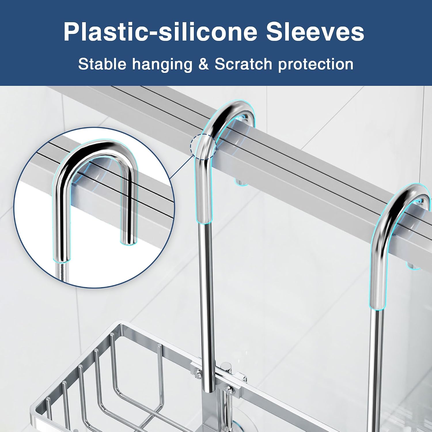 Over-the-Door 2-Tier Shower Storage Rack, No-Drilling, Easy Installation, Silver - Image 4