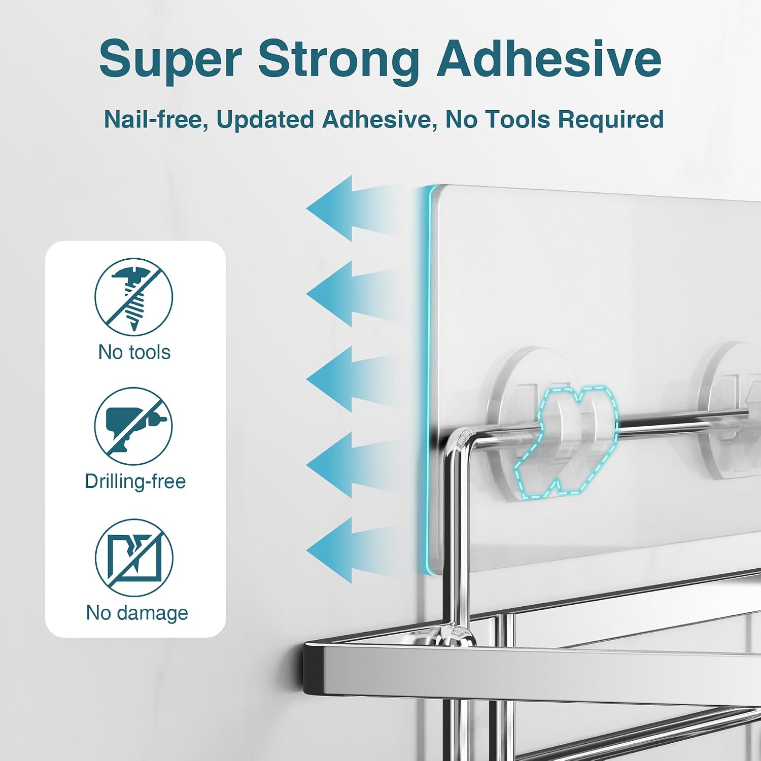 Stainless Steel No-Drill Shower Caddy, 2-Pack, Silver, 11.8 x 4.3 Inches - Image 4