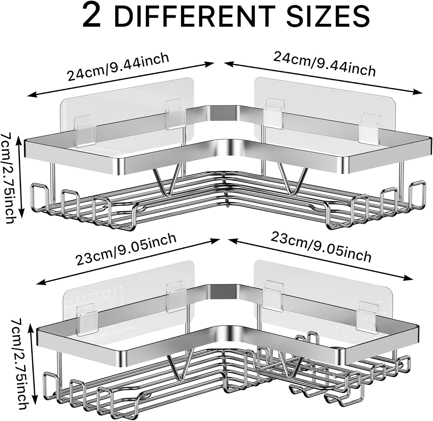 Corner Shower Caddy - No Drilling Shelf Rack, 2 Large Shelves with Soap Dish & Hooks - Image 7