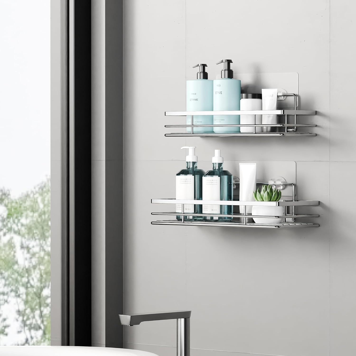 Stainless Steel No-Drill Shower Caddy, 2-Pack, Silver, 11.8 x 4.3 Inches - Image 7