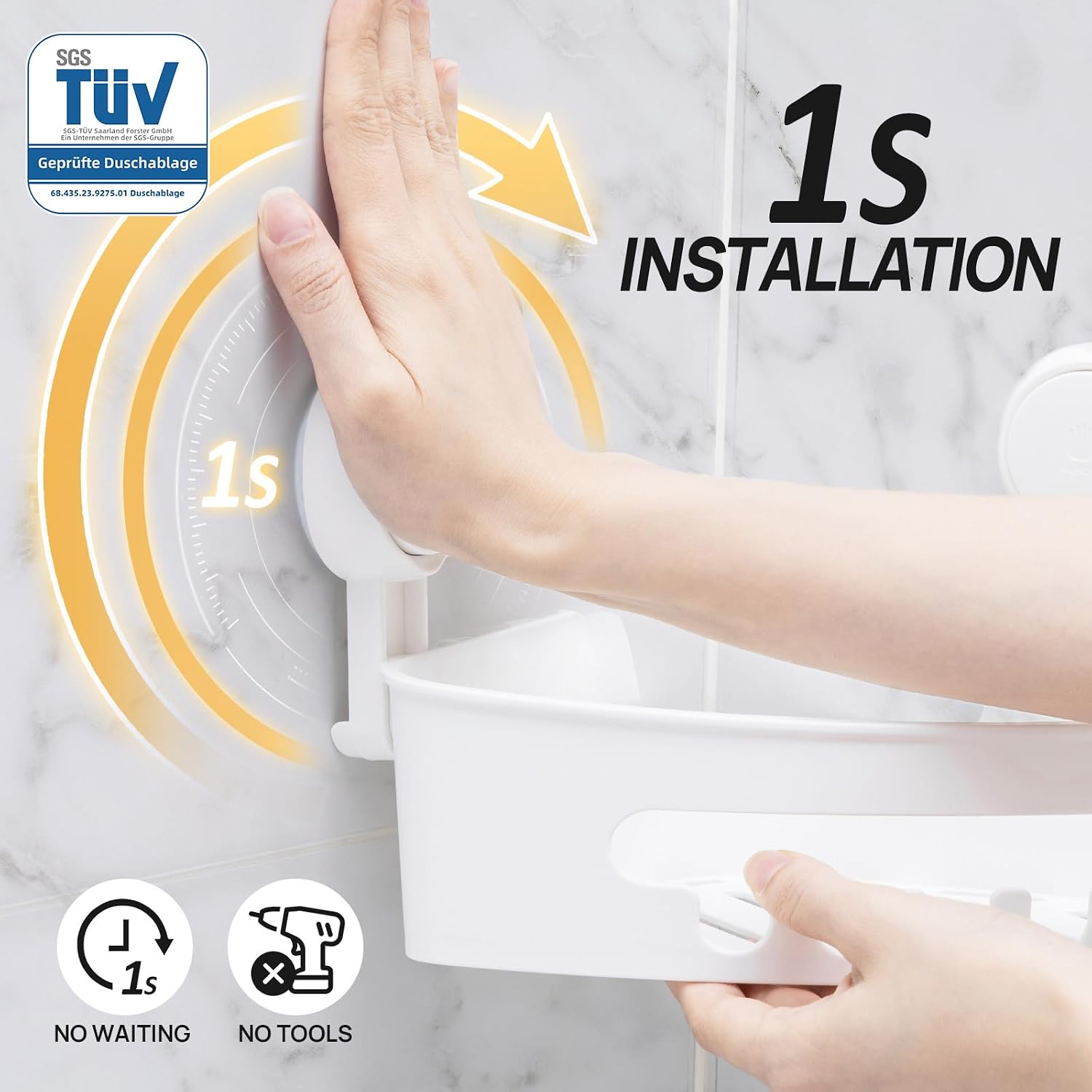 Suction Corner Shower Caddy 2-Pack, White, No Drilling Bathroom Storage Shelf - Image 3