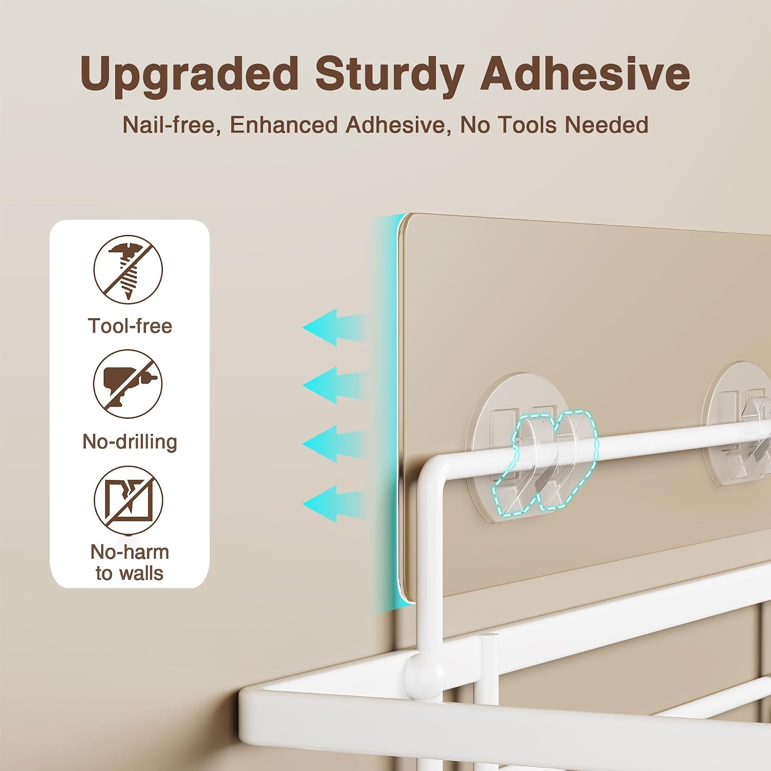 No-Drilling Shower Caddy 2-Pack, Adhesive Bathroom Organizer 11.8x4.3", Stainless Steel White - Image 5