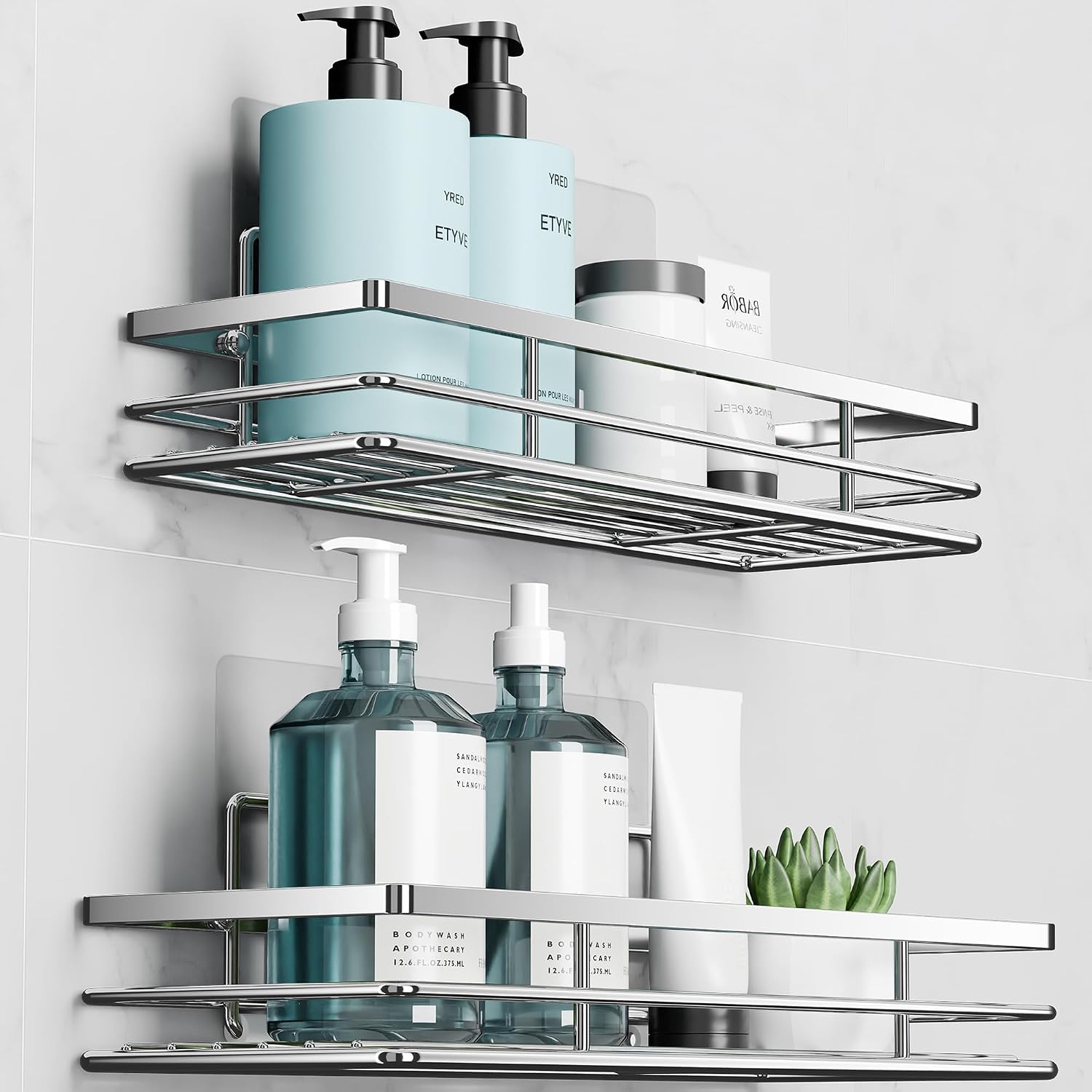 Stainless Steel No-Drill Shower Caddy, 2-Pack, Silver, 11.8 x 4.3 Inches