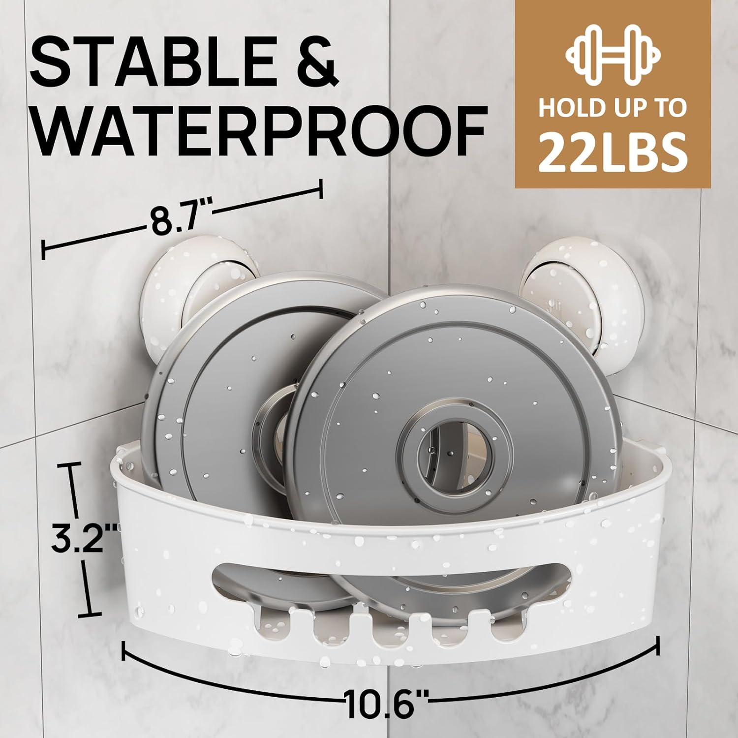 Suction Corner Shower Caddy 2-Pack, White, No Drilling Bathroom Storage Shelf - Image 2