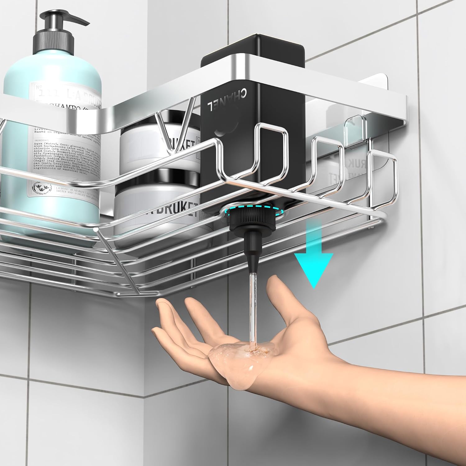 Corner Shower Caddy - No Drilling Shelf Rack, 2 Large Shelves with Soap Dish & Hooks - Image 6