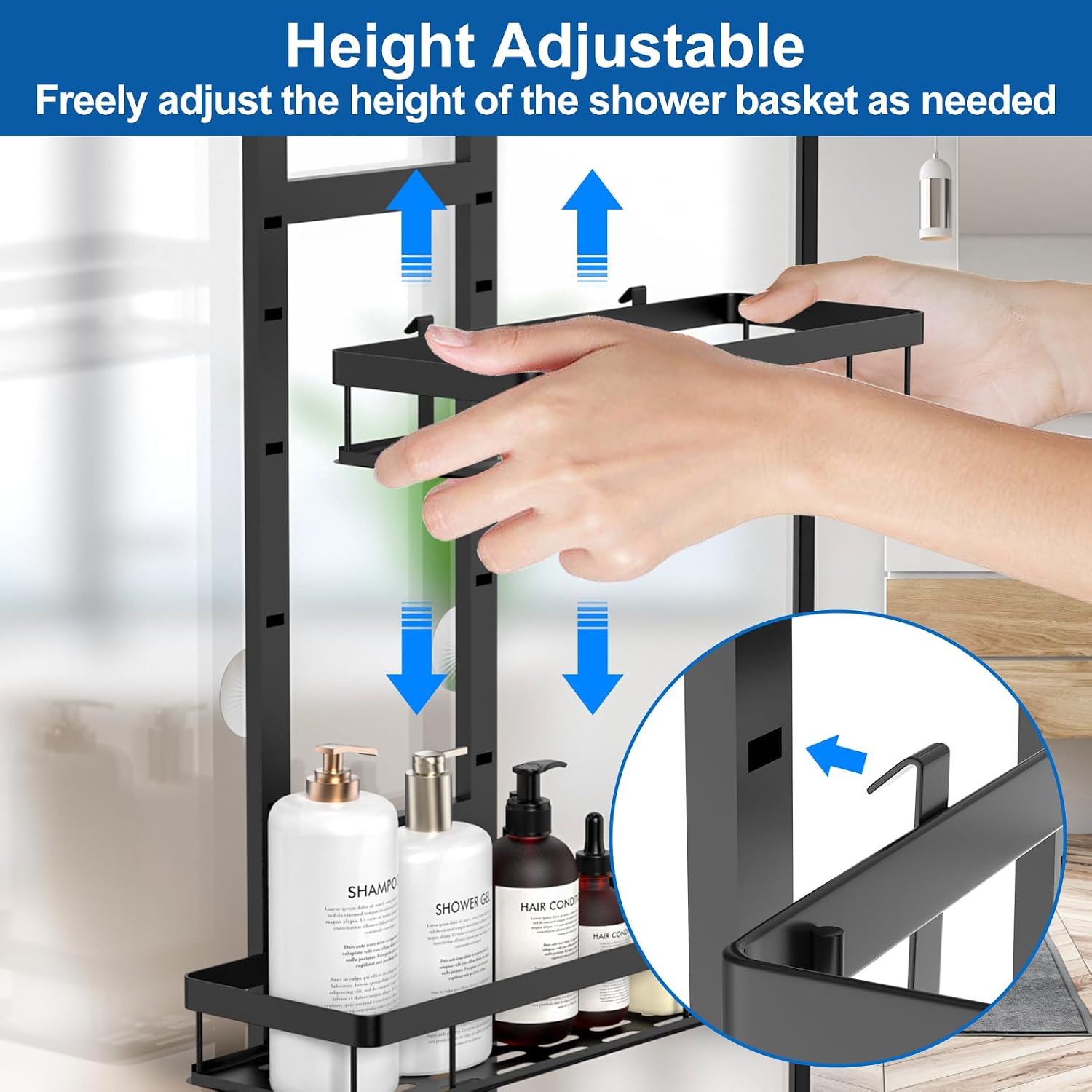 Hanging 3-Tier Over Door Shower Caddy, Adjustable Height, No Drilling Bathroom Organiser - Image 5