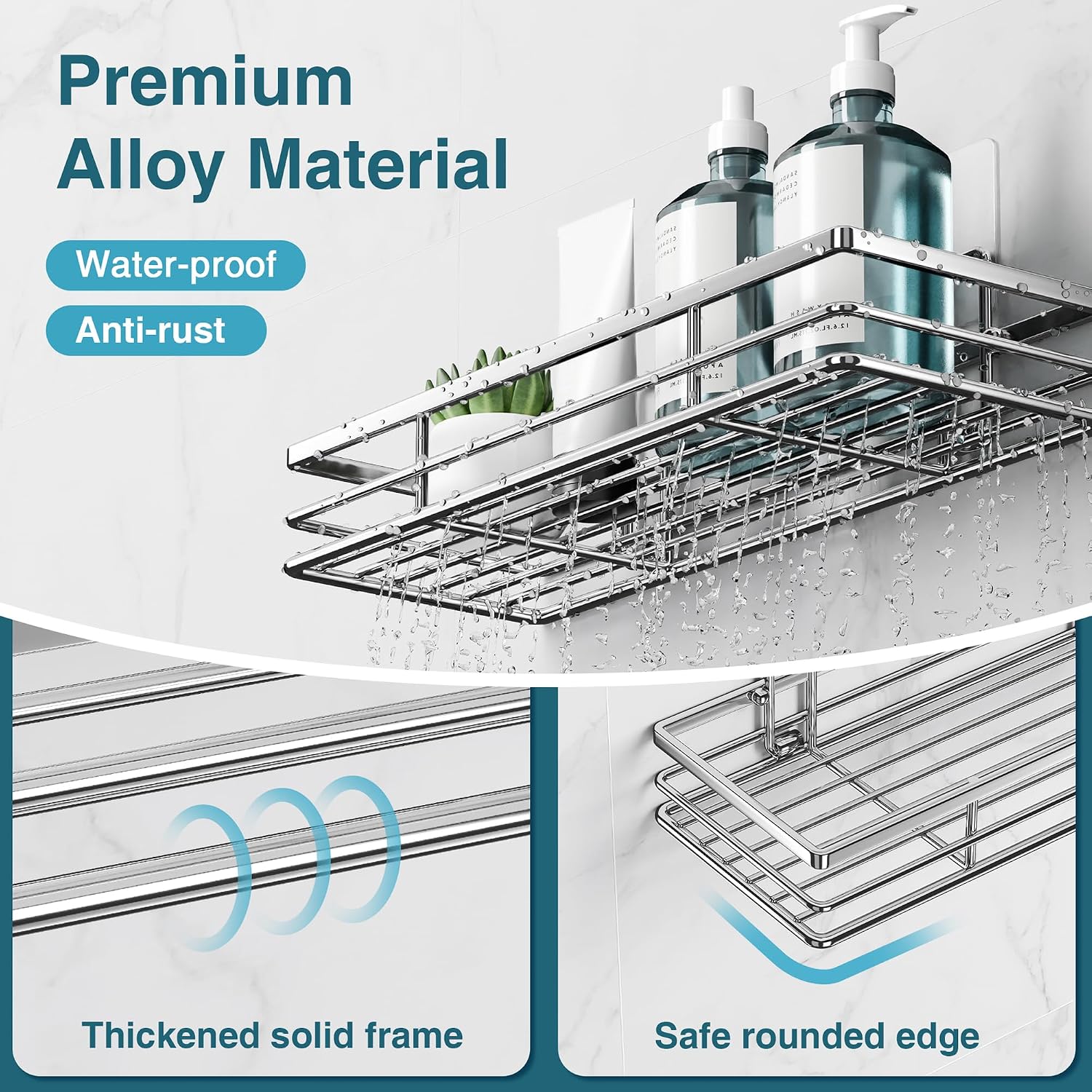 Stainless Steel No-Drill Shower Caddy, 2-Pack, Silver, 11.8 x 4.3 Inches - Image 2