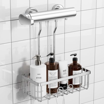 Shower Caddy Hanging Organiser, No Drilling Stainless Steel Shampoo Holder, 30×13×37.5 cm