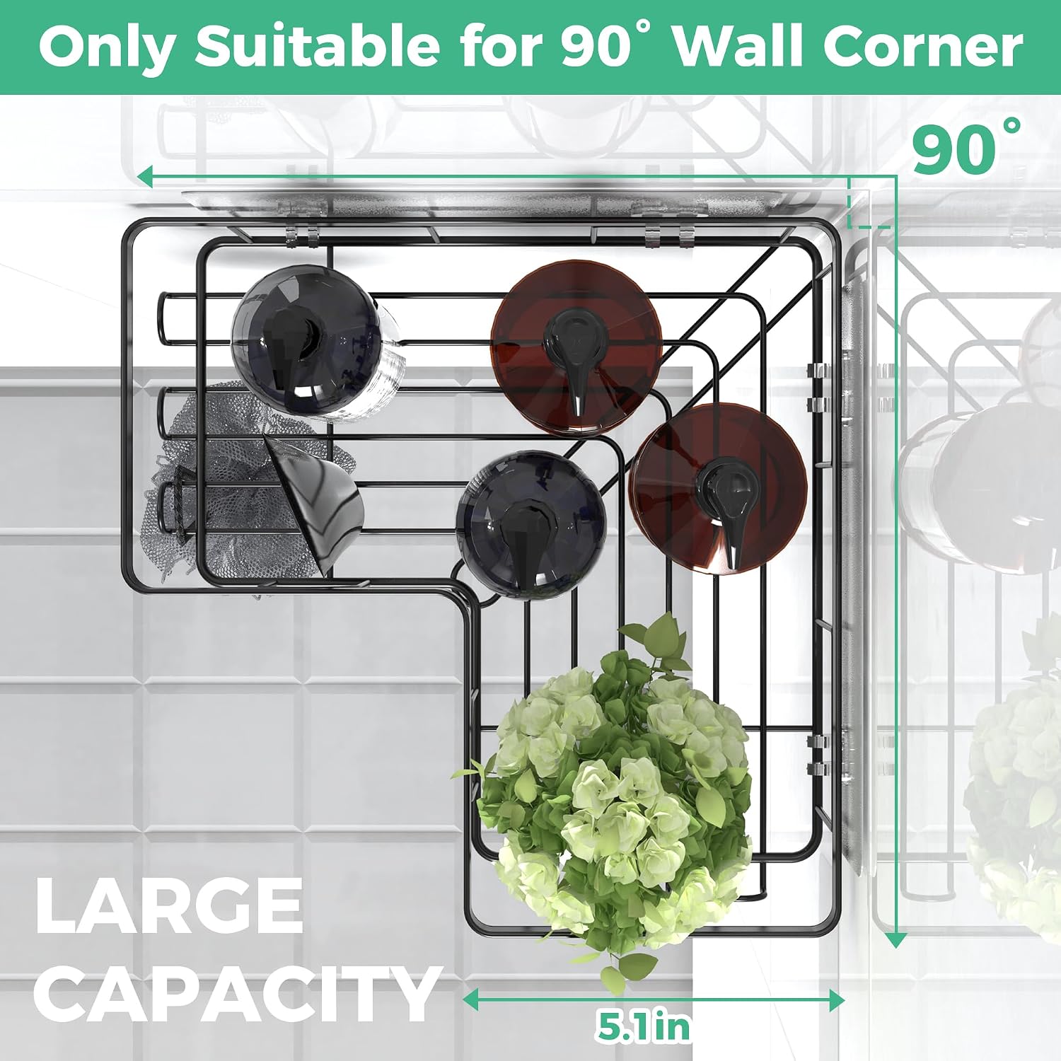 3-Pack Corner Shower Caddy, Self-Adhesive Wall Shelf with Soap Holder & Hooks, No Drilling, Rustproof - Image 4