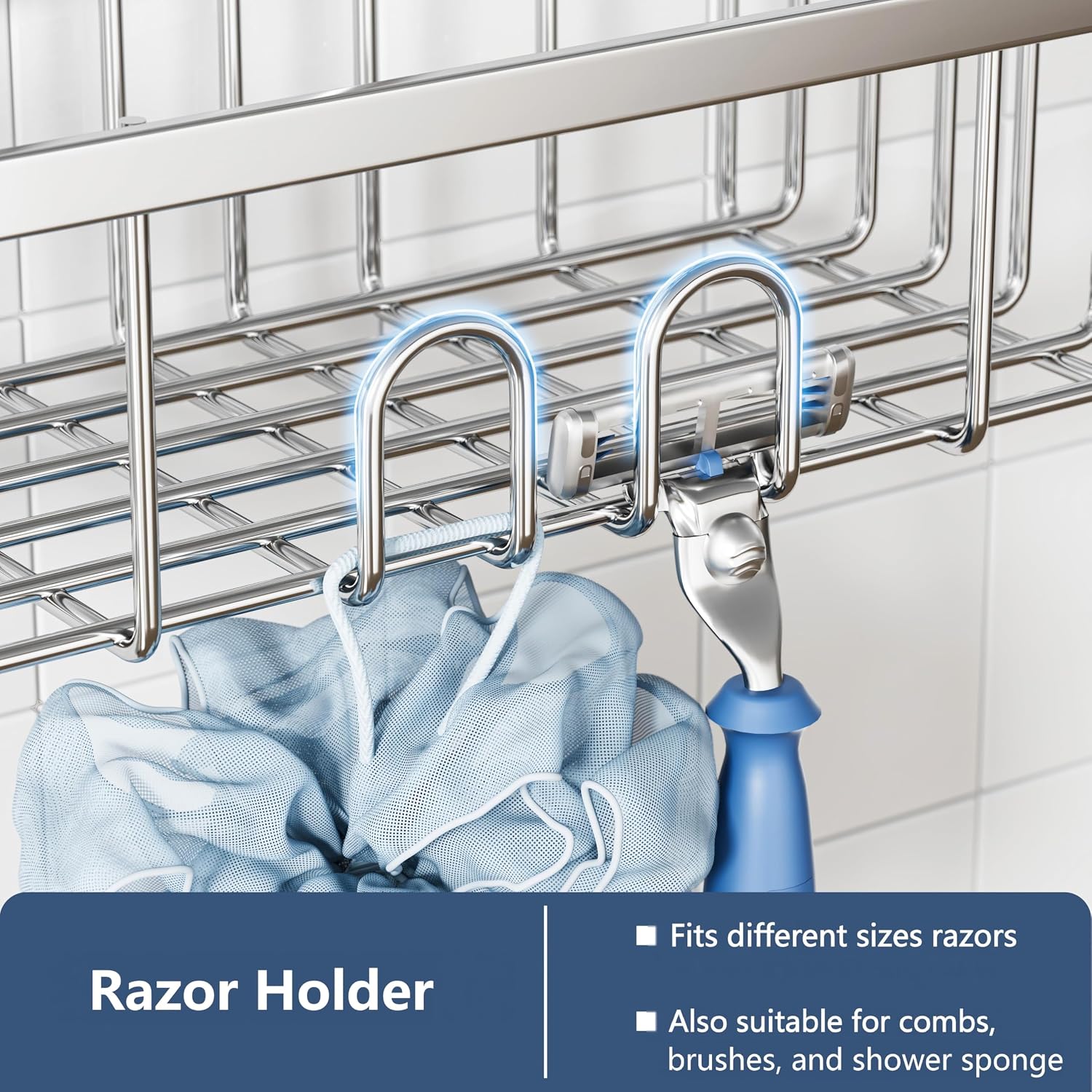 Shower Caddy Hanging Organiser, No Drilling Stainless Steel Shampoo Holder, 30×13×37.5 cm - Image 3